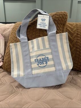 Blue & Cream Striped Mini Canvas Tote Bag